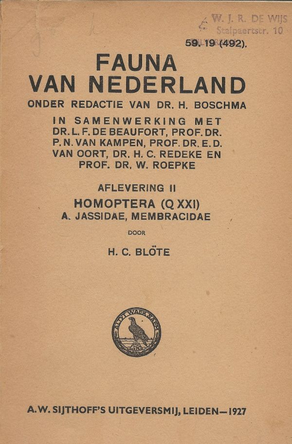 Fauna van Nederland - aflevering II Homoptera (Q XXI)